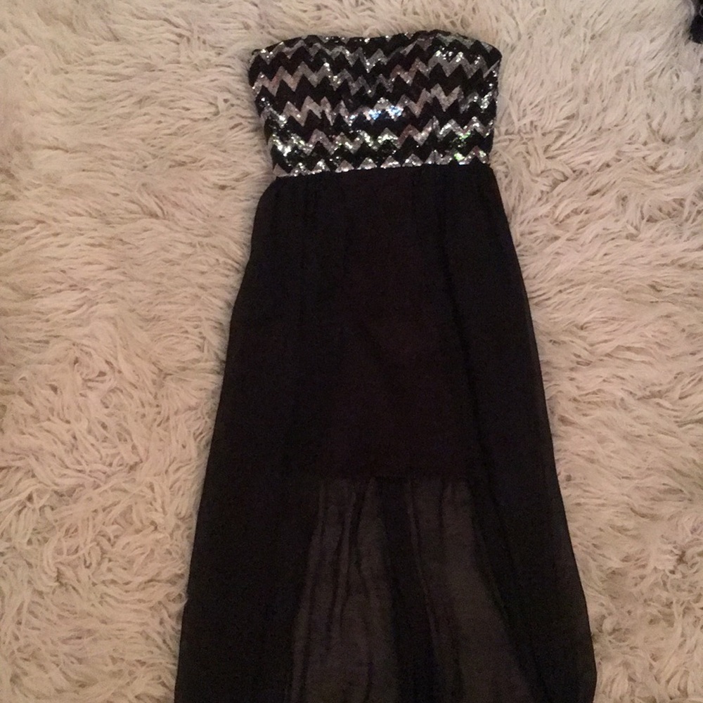 Black Sequin Chiffon Cocktail Dress 4